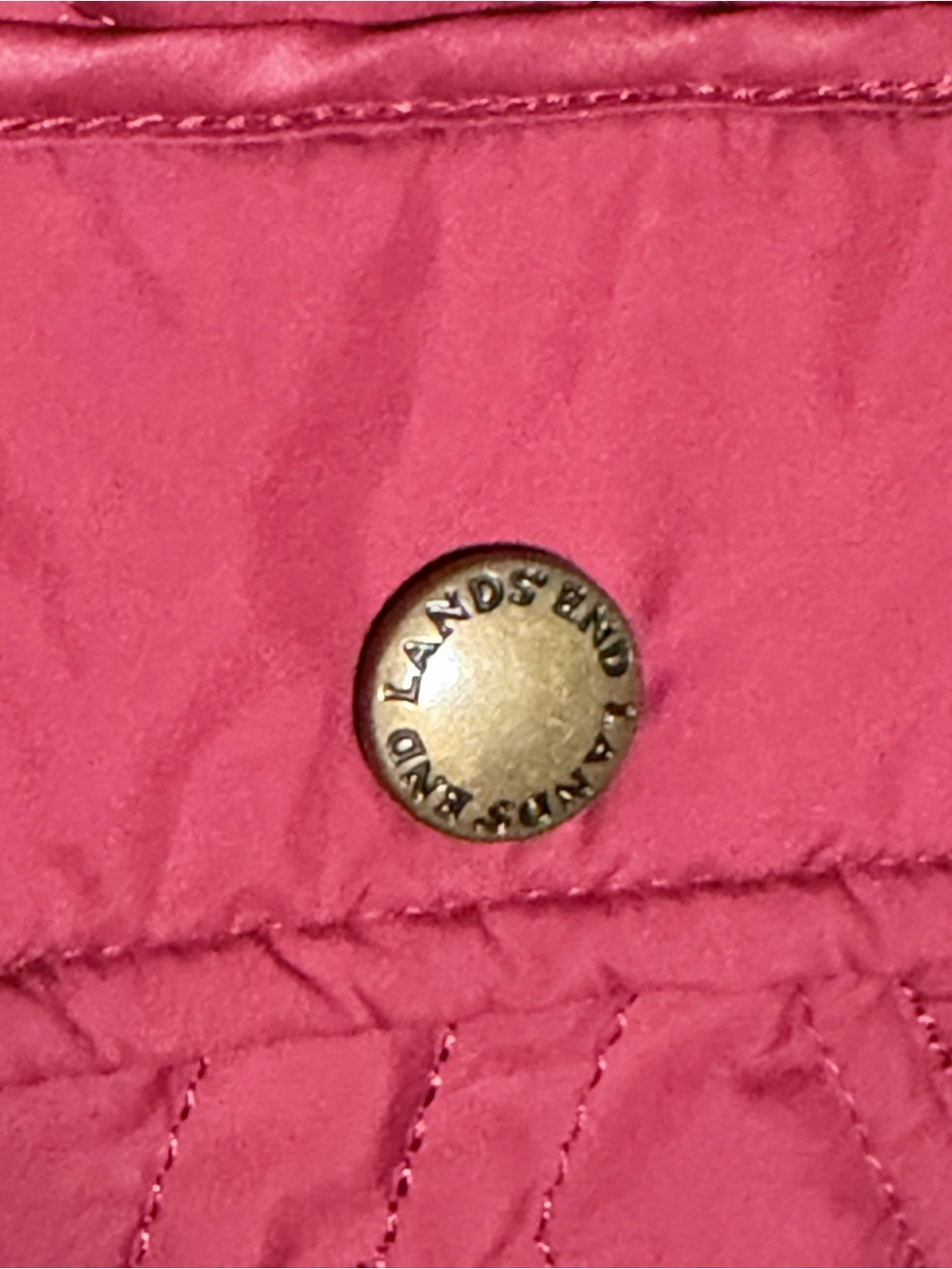 Lands' End Quilted Cherry Red Women's Puffer Coat L Petite 14-16 - Picture 6 of 12